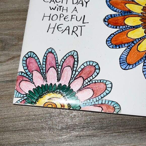 Hand Painted Tile Trivet With Cork Back Greet Each Day With A Hopeful Heart - Picture 4 of 7